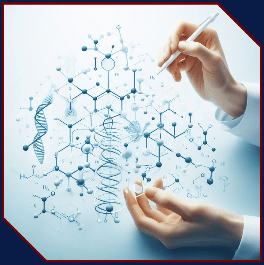 Illustration of custom peptide synthesis with molecular structures