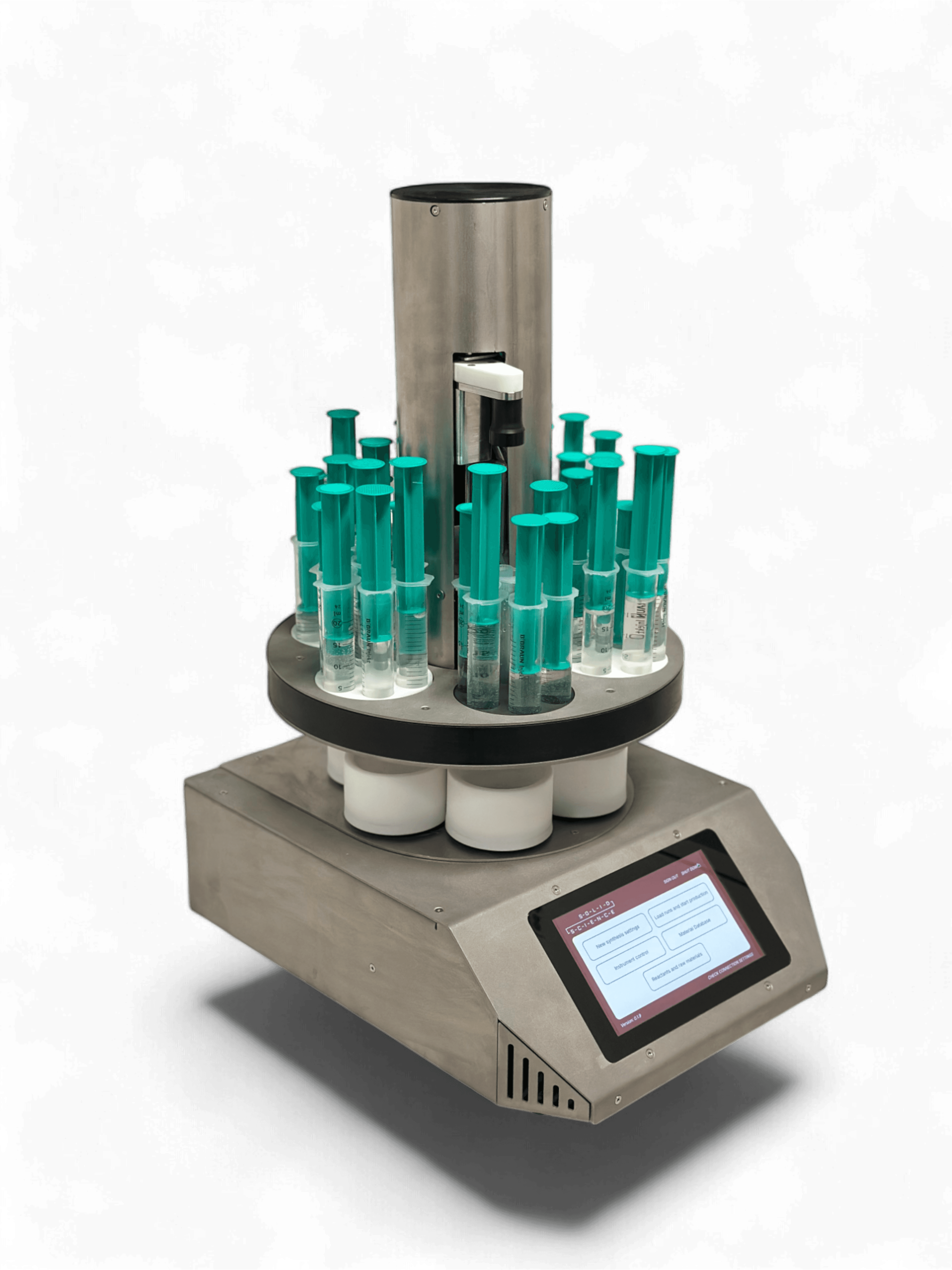 Doser reagent dosing unit with disposable syringes for the RevoPSy parallel peptide synthesizer